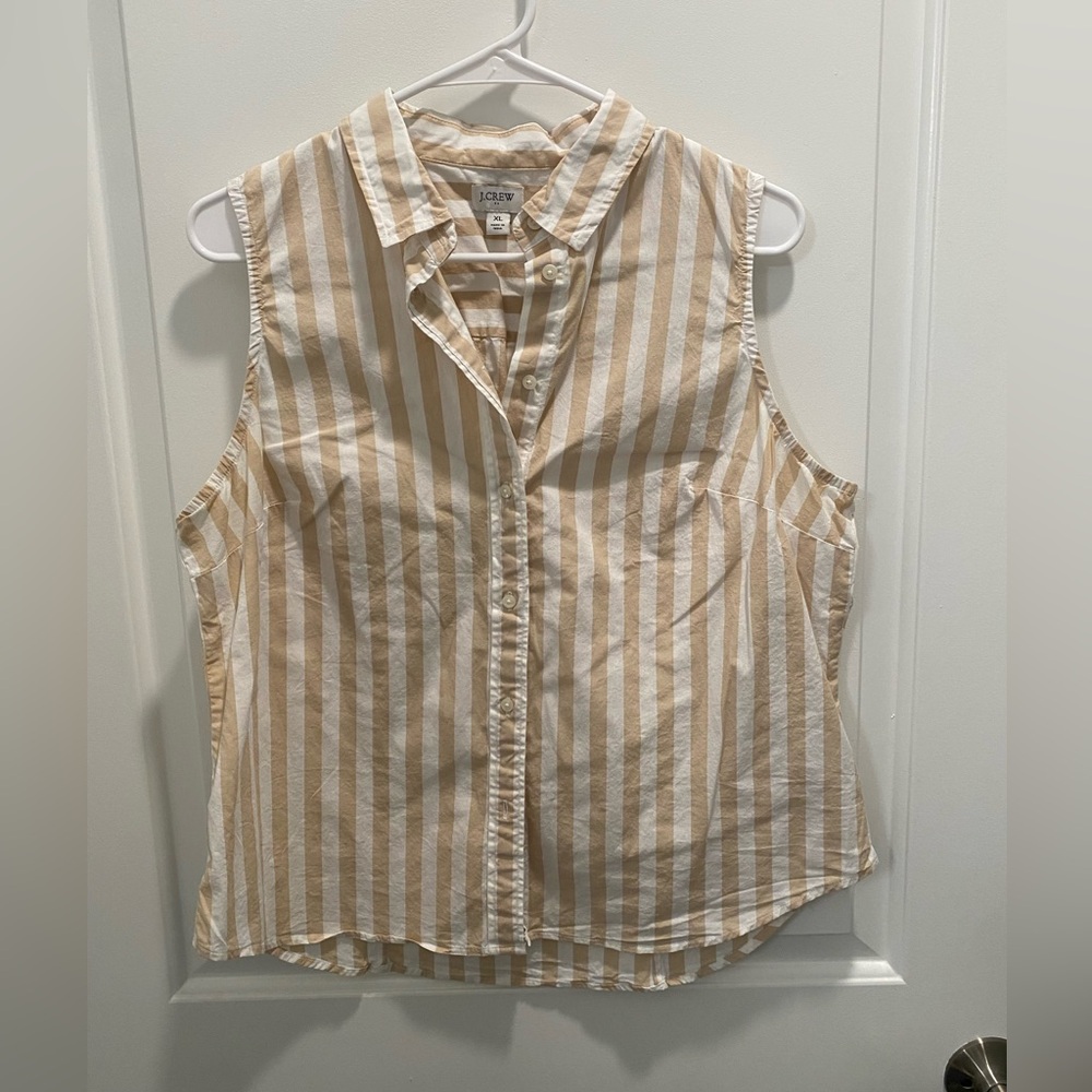 J. Crew Women's Button Down Striped Top - Beige and White